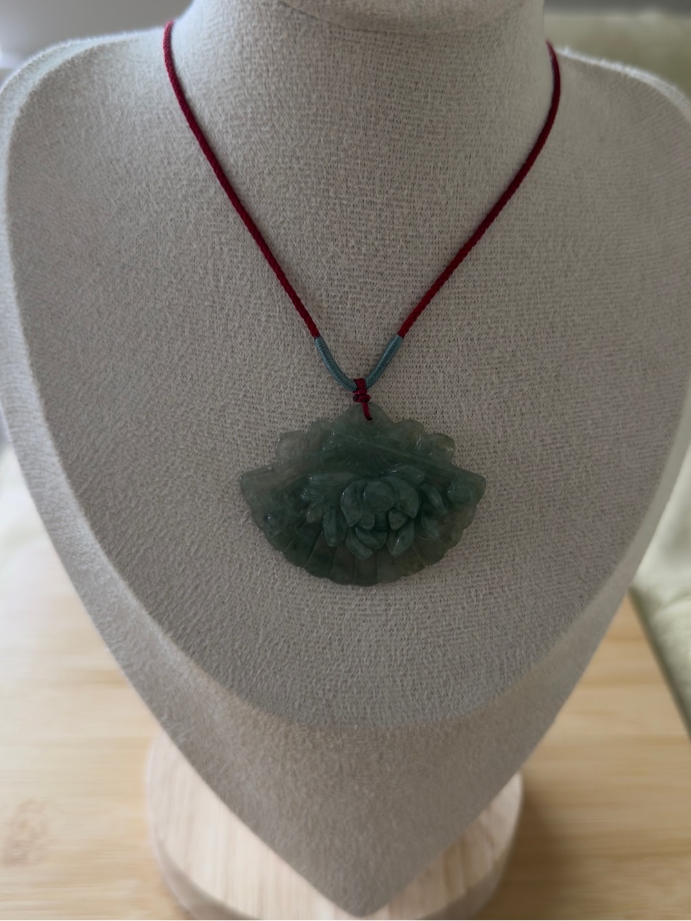 Jade Fan and Lotus Pendant Necklace